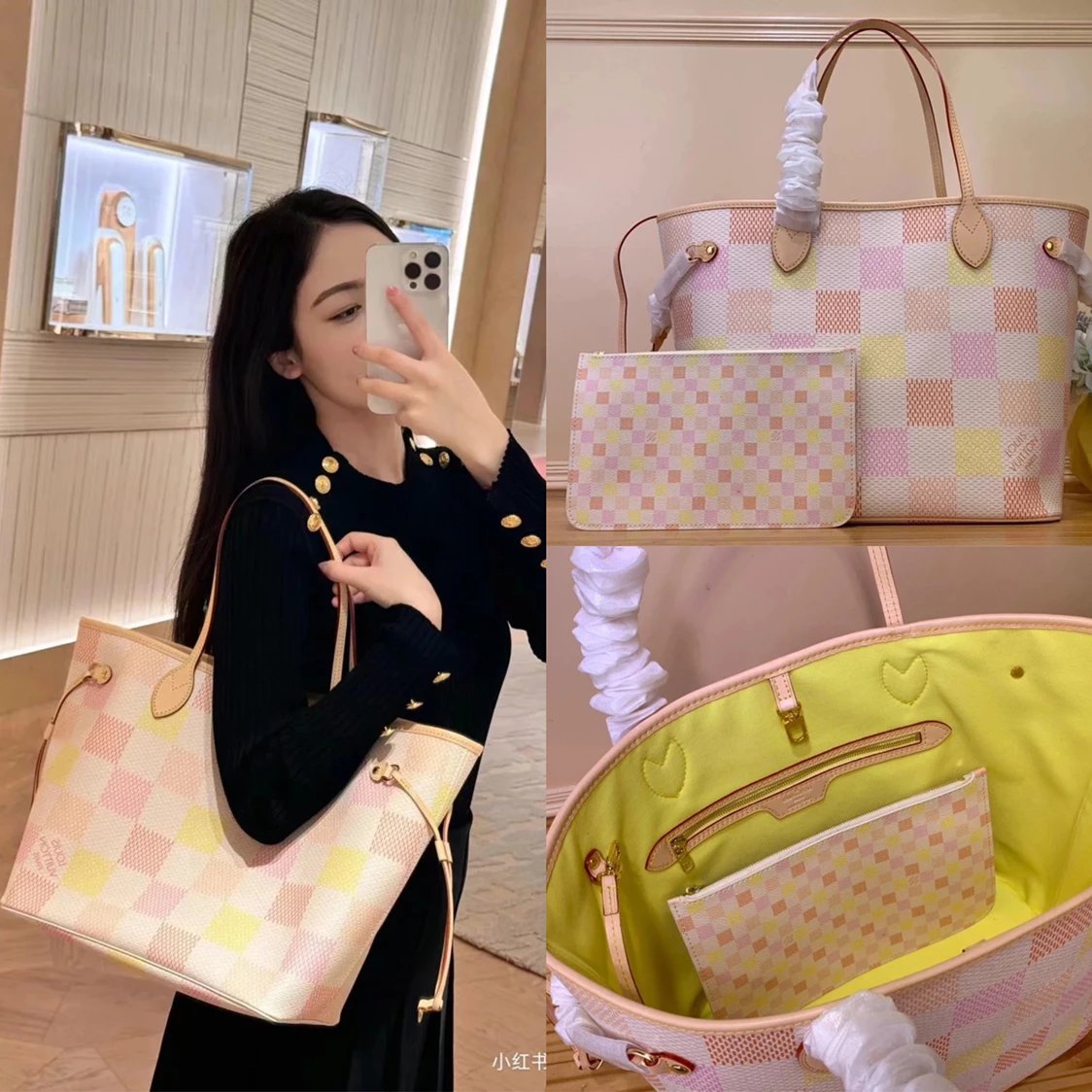 Louis Vuitton LV Women's Bag Top version 【Original Order】N40668Checkerboard Neverfull Medium Size Shopping Bag Tote Bag Mummy Bag Shoulder Bag Women's Bag
