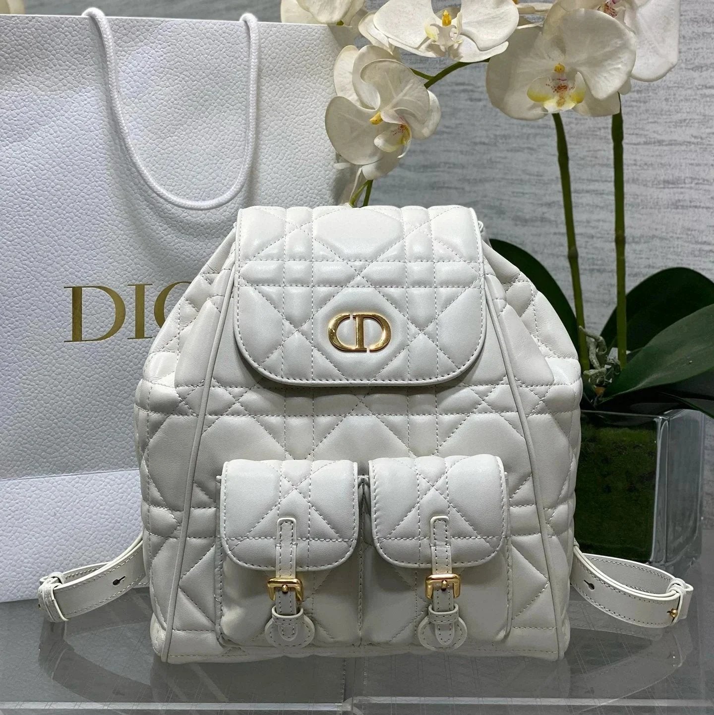 Dior Travel Bag Top version 【Surrogate Shopping Grade Original Leather Matching Leather】Synchronous Packaging24Autumn and Winter New Caro Backpack Rattan Plaid Women's Schoolbag Frog Backpack Women's Handbag Backpack mini Schoolbag Backpack Women's Bag