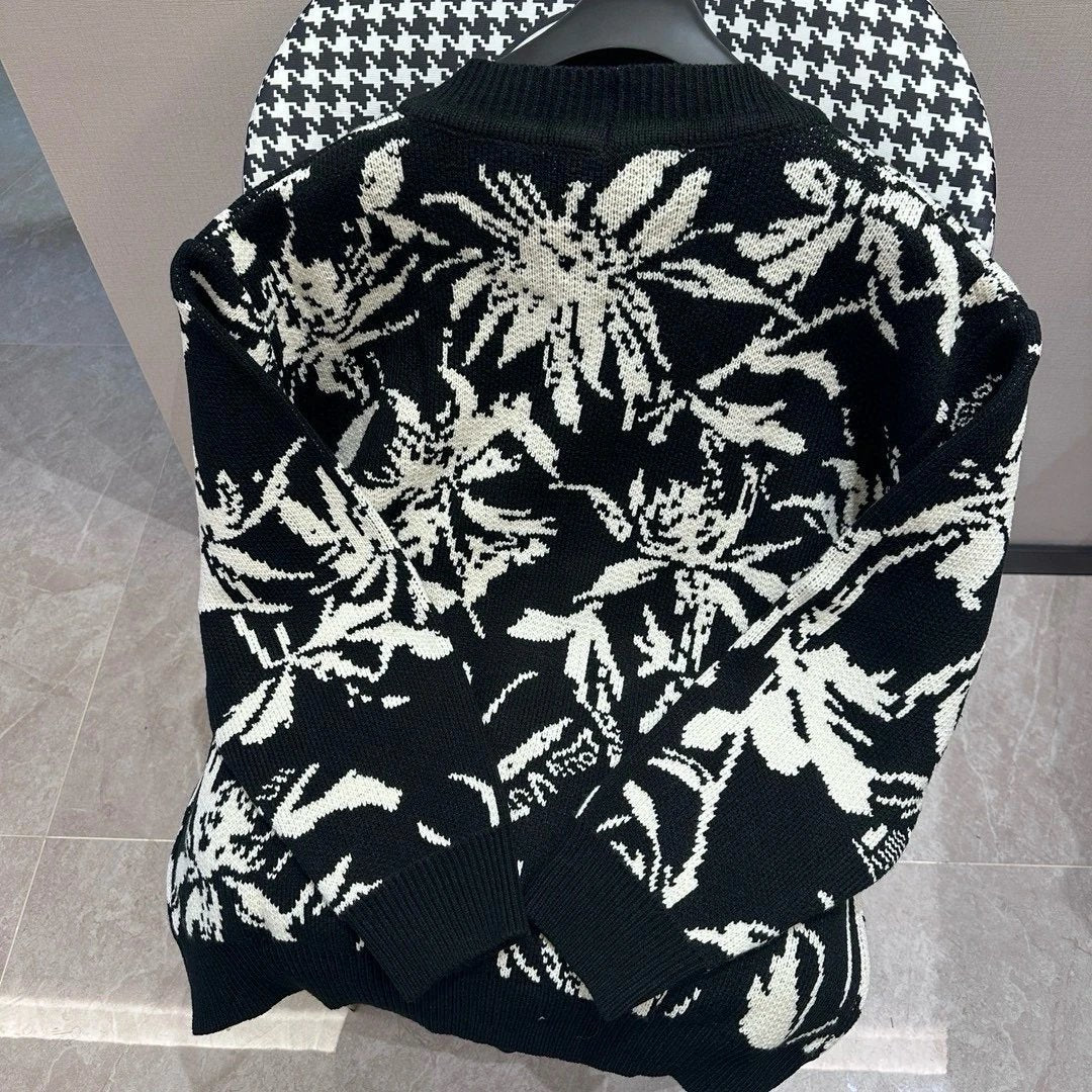 Louis Vuitton LV Sweater Thistle Jacquard Pattern Knit Cardigan Sweater Coat Unisex Long Sleeve Soft Lazy Style OS Loose Fit Thickened Versatile Casual Wear for Both Inner and Outer Layering