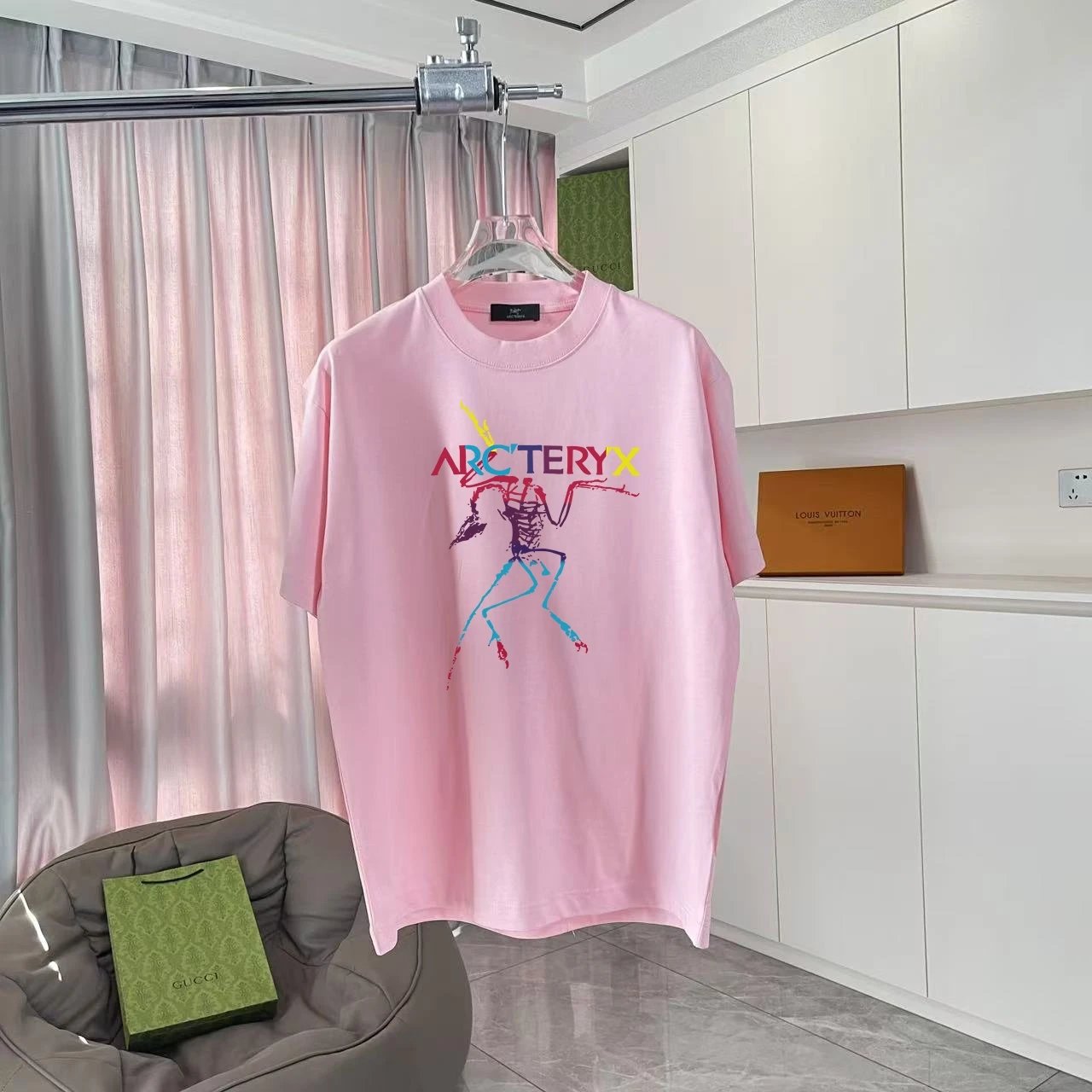 Arc'teryx T-shirt Chest Letter Skeleton Pattern Print logo round Neck Short Sleeve25ss New pure cotton T Unisex T-Shirt OS Drop Shoulder Loose Fit Base Shirt Top T-Shirt Short Sleeve