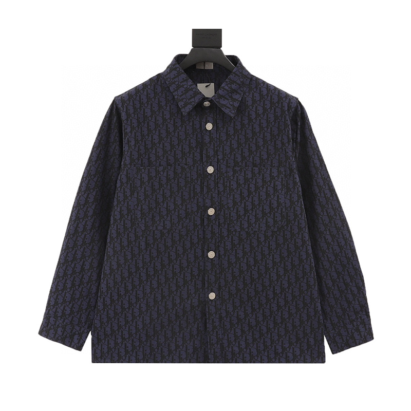 Dior Shirt Classic Full Printed Presbyopic Denim Shirt Jacket Same Style for Men and Women