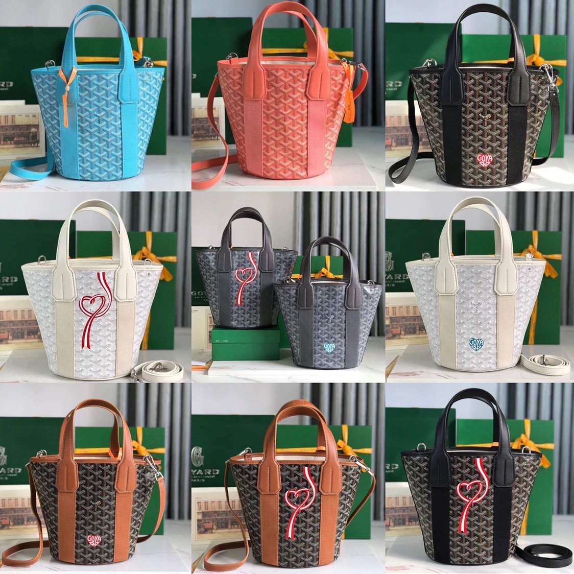 Goyard Bag Top version 【Premium Original Leather】Maison Vegetable Basket Bag New Portable Bucket Bag Handbag Messenger Bag Shoulder Bag Brand New Sand Stone Color Turquoise Green Coral Pink Belharra Small Size Canvas Vegetable Basket Bag Shopping Basket B