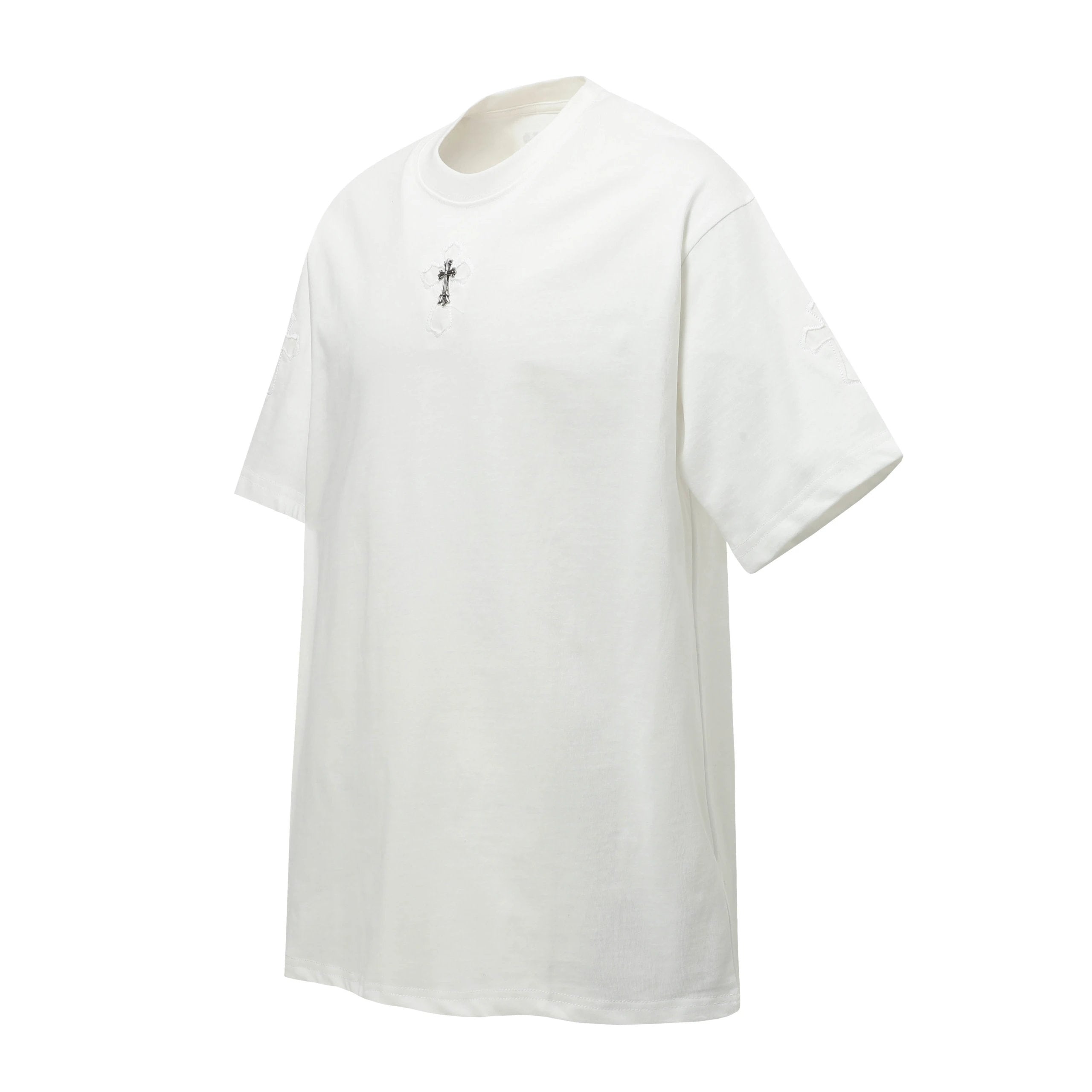 Chrome Hearts T-shirt Gold Plated Chest Badge logo round Neck Short Sleeve25ss New pure cotton T Unisex T-Shirt OS Drop Shoulder Loose Fit Base Shirt Top T-Shirt Short Sleeve