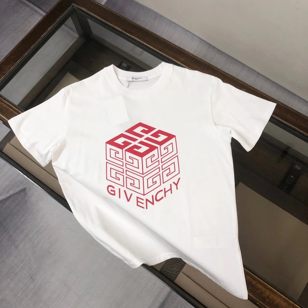Givenchy T-shirt Chest4G Cube Pattern logo round Neck Short Sleeve25ss New Pure Cotton Unisex Style T Casual T-Shirt Base Layer Shirt OS Loose Fit Half Sleeve Top Plus Size