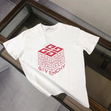 Givenchy T-shirt Chest4G Cube Pattern logo round Neck Short Sleeve25ss New Pure Cotton Unisex Style T Casual T-Shirt Base Layer Shirt OS Loose Fit Half Sleeve Top Plus Size