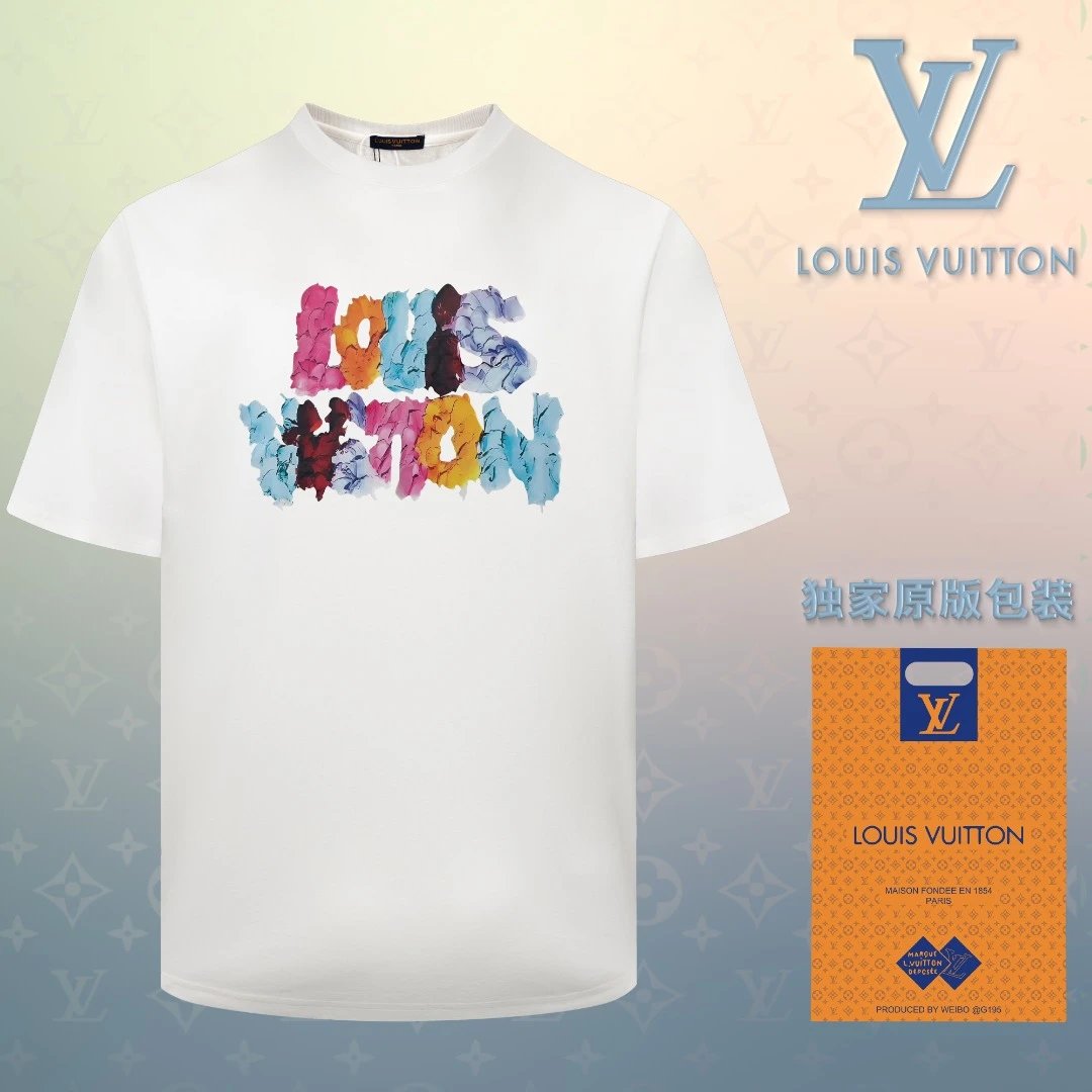 Louis Vuitton LV T-shirt Colorful Chest LOGO Printed round Neck Short Sleeve25ss New Pure Cotton Unisex Style T T-shirt OS Loose Fit Base Shirt Short Sleeve Top T-Shirt