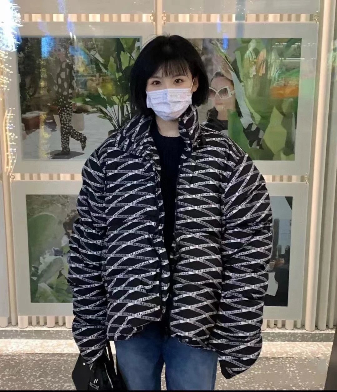 Balenciaga Down Jacket Asymmetrical Letter Full Print Bullet Screen Oversized Turtle Back Down Jacket Unisex Cotton Coat
