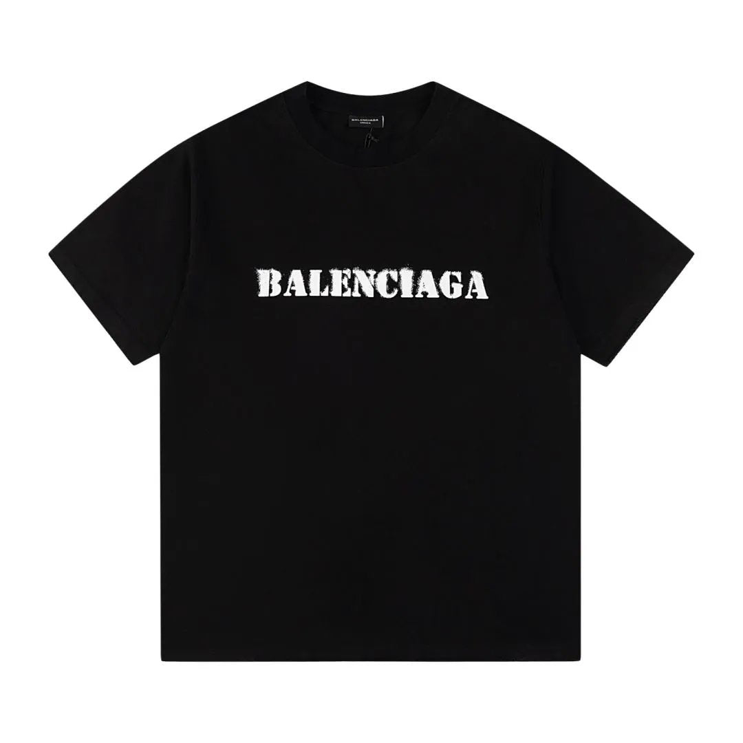 Balenciaga T-shirt Front and back Distressed Fuzzy Letter Print logo round Neck Short Sleeve25ss New Pure Cotton Unisex Style T Casual T-Shirt Base Layer Shirt OS Loose Fit Half Sleeve Top Plus Size