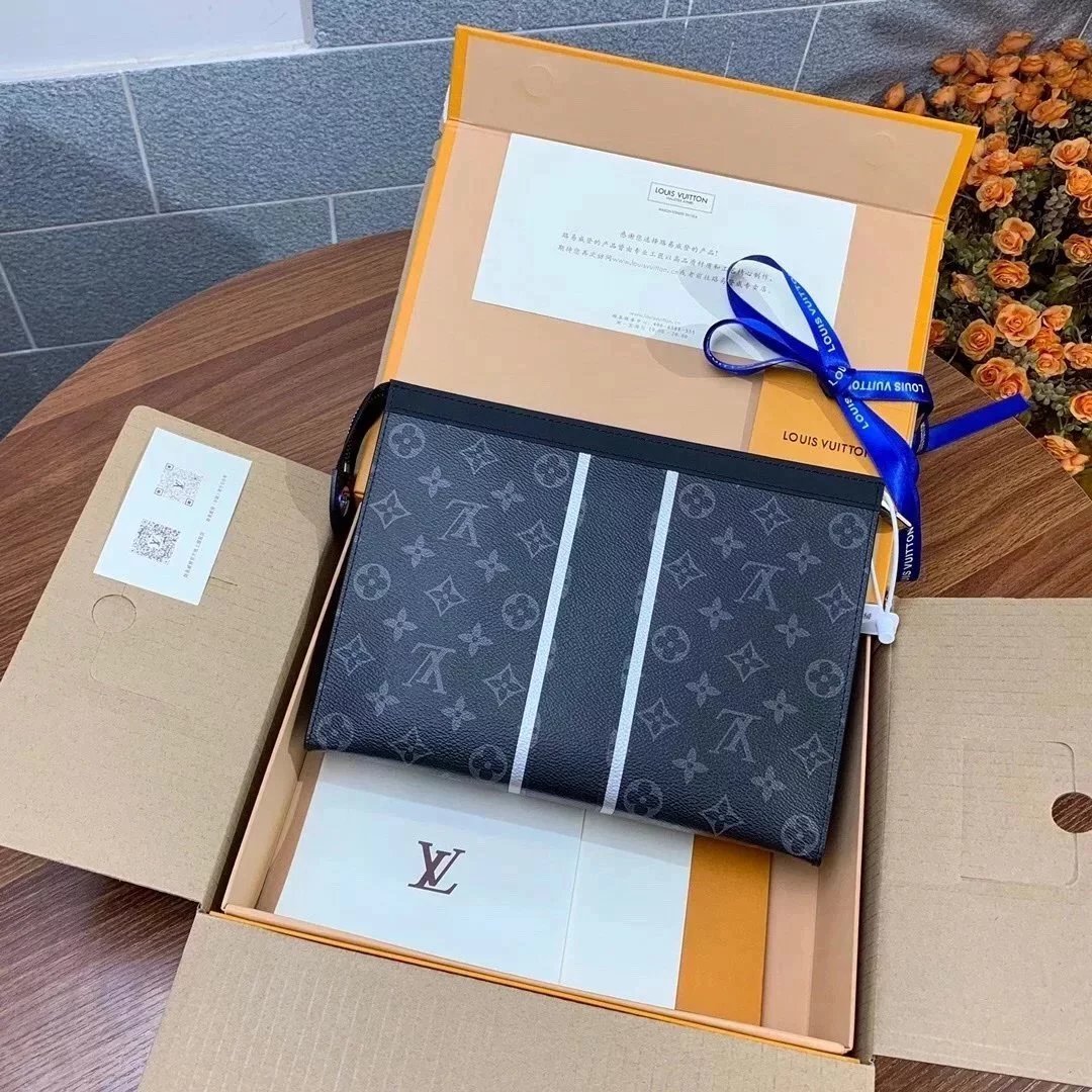 Louis Vuitton LV Wallets/Clutches Top version New upgrade version POCHETTEVOYAGE Medium Handbag Men's Clutch Briefcase Men's Bag M56827Black Plaid M61692M60107M64440Stripes