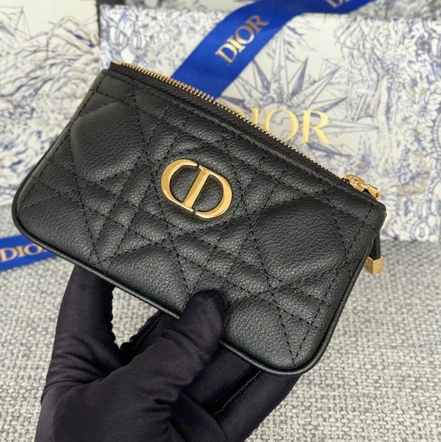 Dior Women's Bag Top version 【Original Version】Caro Card Clamp Spring and Summer New Men's and Women's Card Holder Coin Pocket Coin Bag Zipper Small Bag Card Holder Men's and Women's Bags