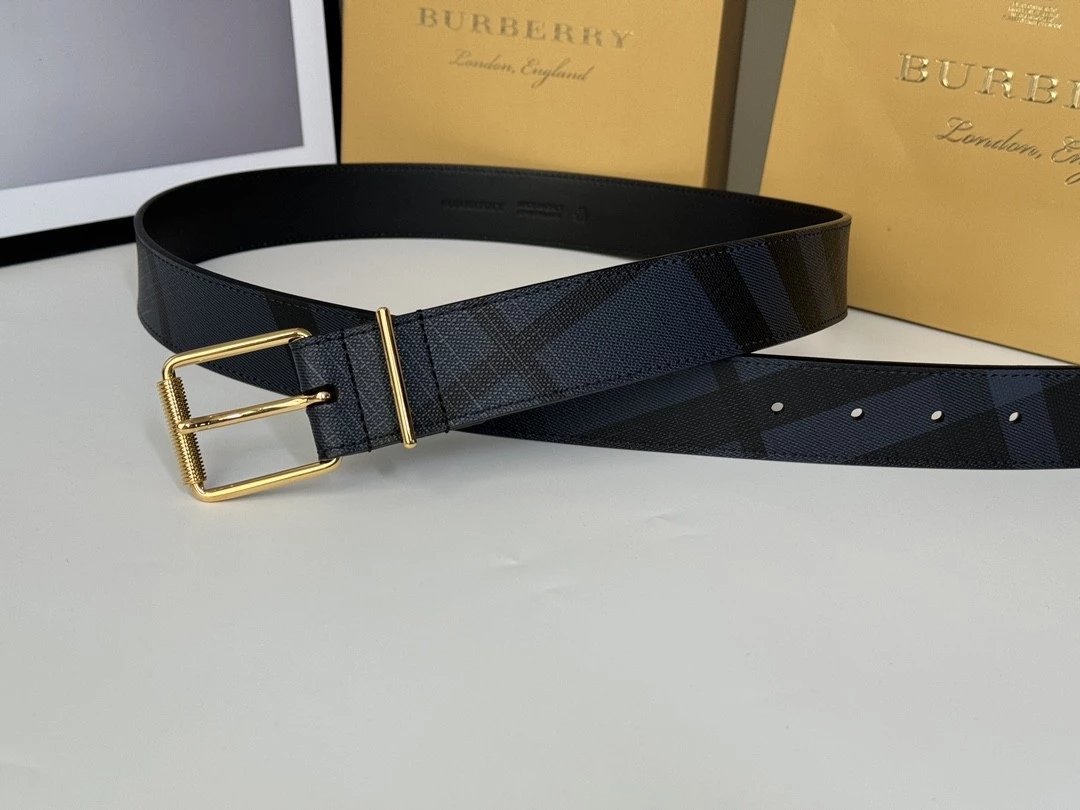 Burberry Belt Top version 【Full Package】New Men's Leather Belt Width3.5cm Double-Sided Imported First Layer Calfskin Full Grain Leather Genuine Goods Quality Original Factory Pin Buckle Letters Rotating Buckle Counter Full Set Gift Box Packaging B Home Be