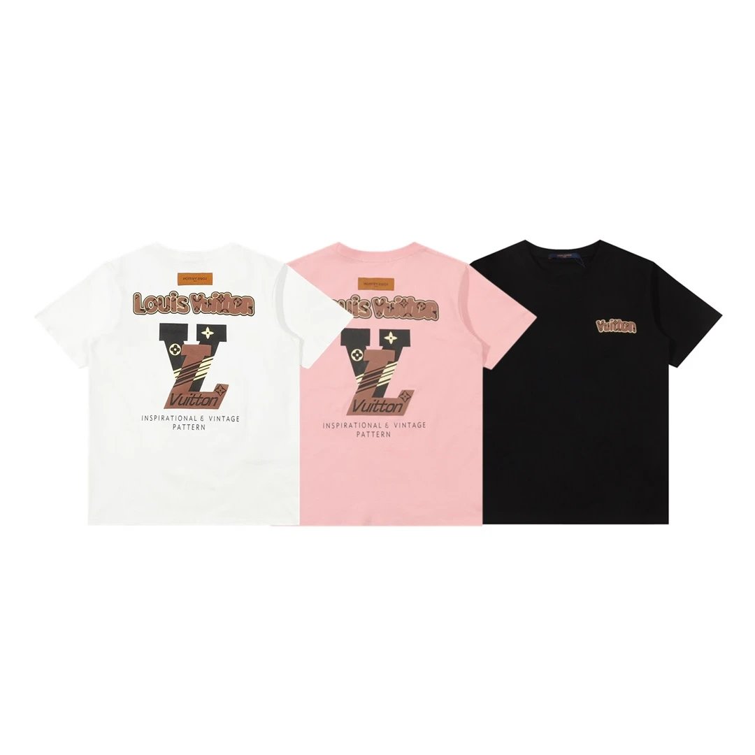 Louis Vuitton LV T-shirt Back Flocking Foam Letter Print logo round Neck Short Sleeve25ss New Pure Cotton Unisex Style T T-shirt OS Loose Fit Base Shirt Top Half Sleeve T-Shirt