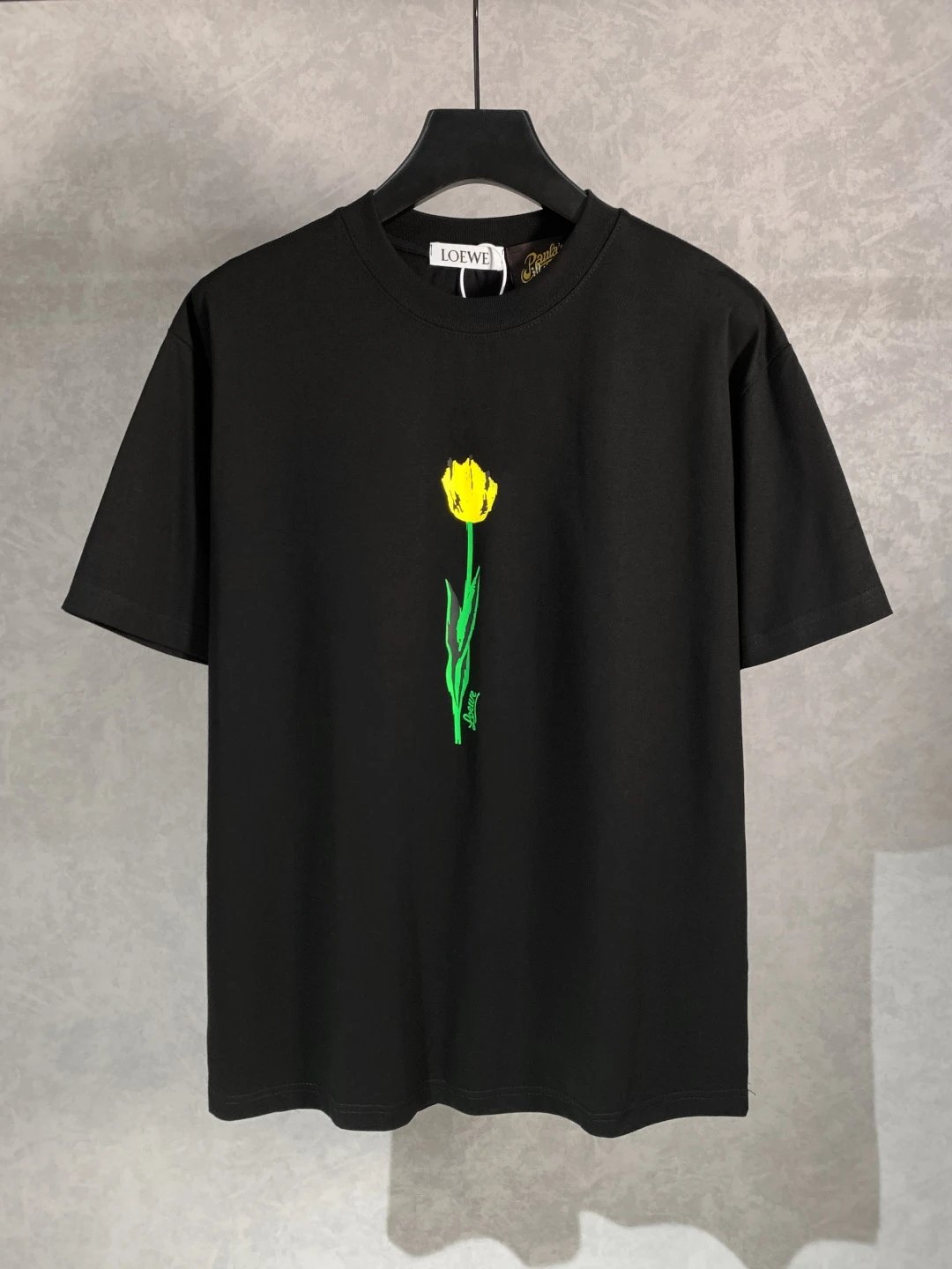 LOEWE T-shirt Back Tulip Pattern Print logo round Neck Short Sleeve25ss New Pure Cotton Unisex Style T T-shirt OS Loose Fit Base Shirt Half Sleeve T-Shirt Top Half Sleeve