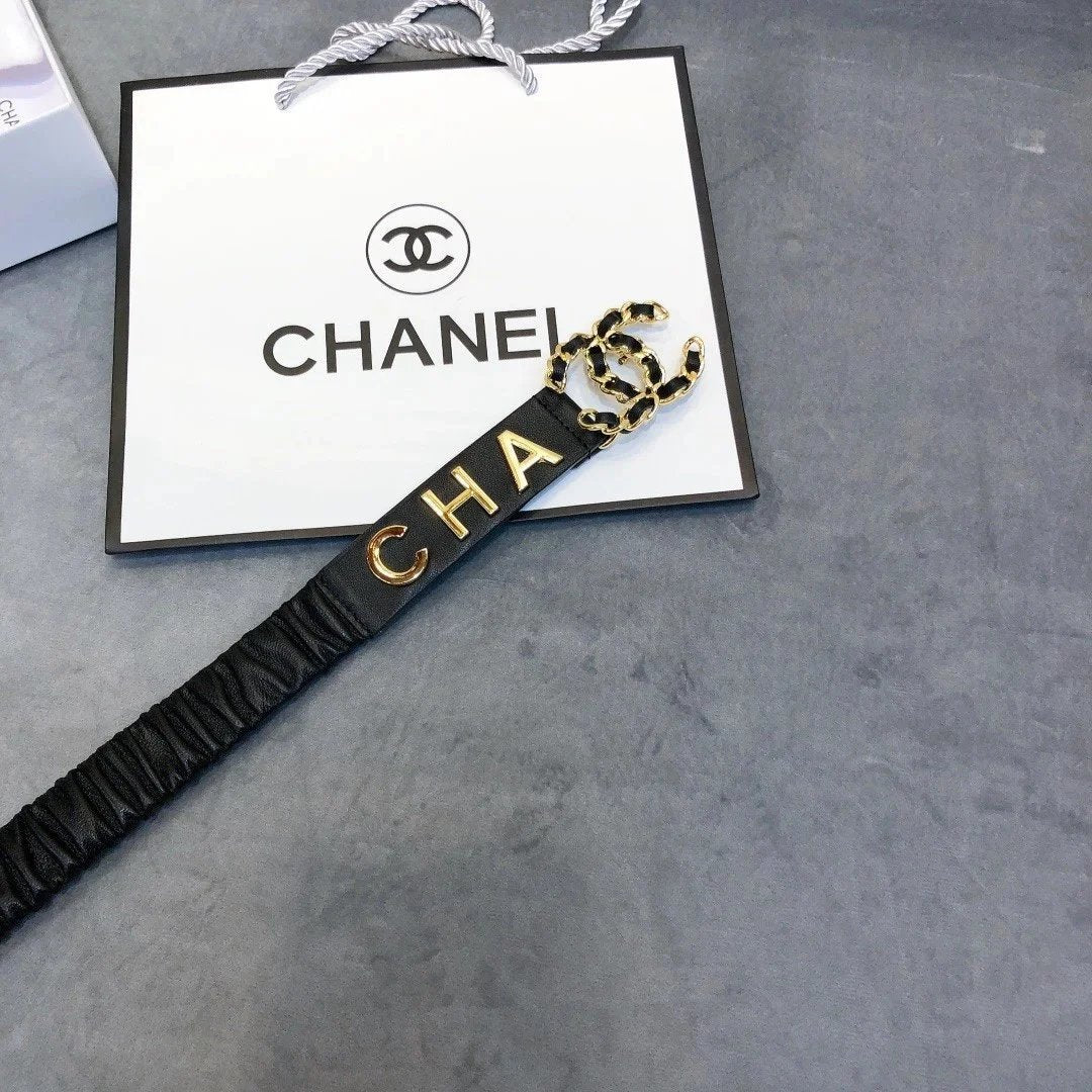 Chanel Belt Top version 3.0cm Wide Belt Classic Style Women's Belt Pure Original Leather Italy Imported Sheepskin Double-Sided Top Layer Leather Pearl Chain Fashion Casual Dress Coat Accessories