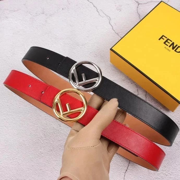 FENDI Belt Top version Belt Women's Belt Italy Imported Cowhide Leather Pure Original Leather Men's Belt Smooth Buckle Women's Belt Belt3.0cm