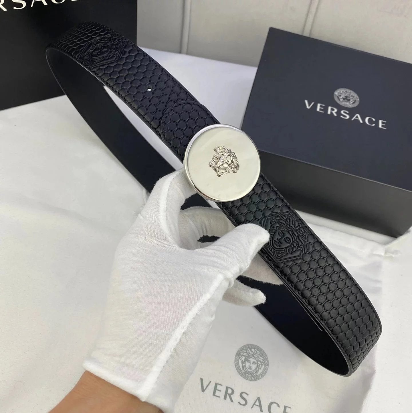 VERSACE Belt Top version Brand New Full Set Belt Fashion Trend Genuine Leather Business Casual Men Women Belt Cowhide Embossed Pant Belt