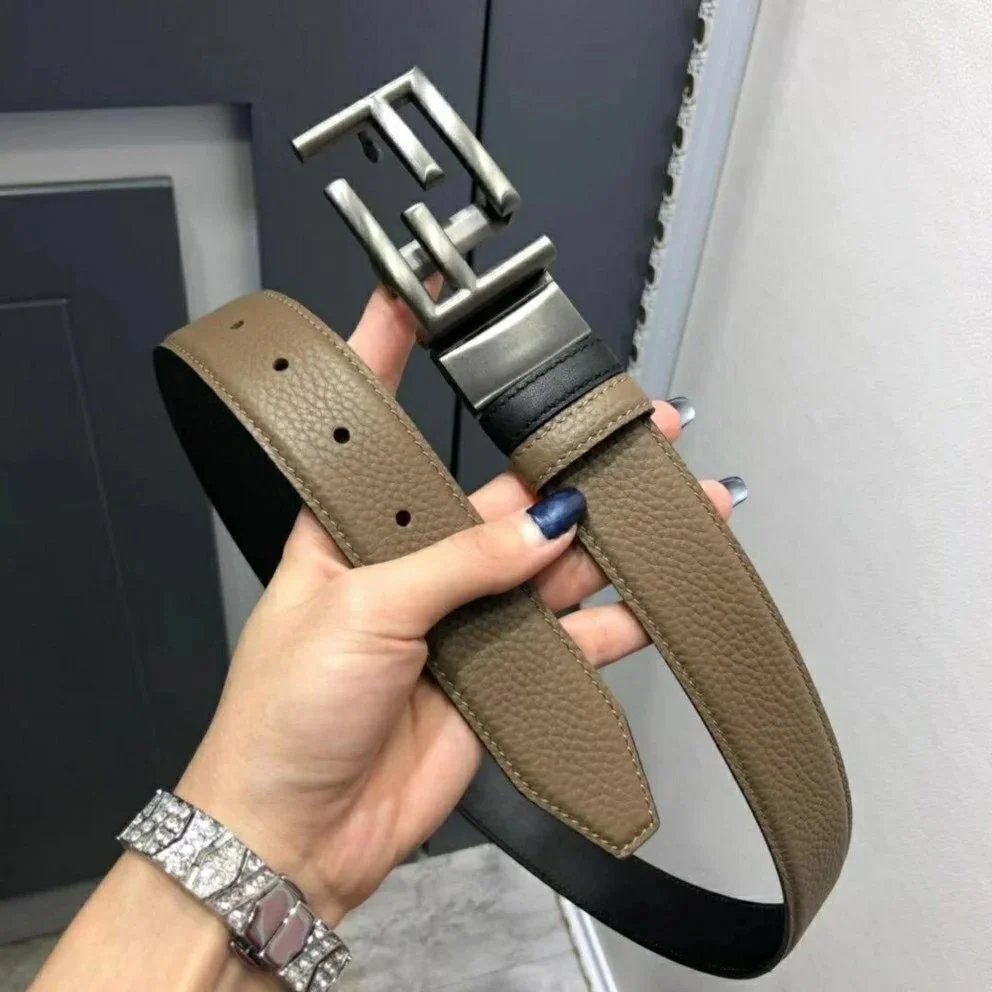 FENDI Belt Top version New Little Monster Belt Men's Genuine Leather Men's and Women's Waist Rotating Buckle Double-Sided Available Belt3.5cm