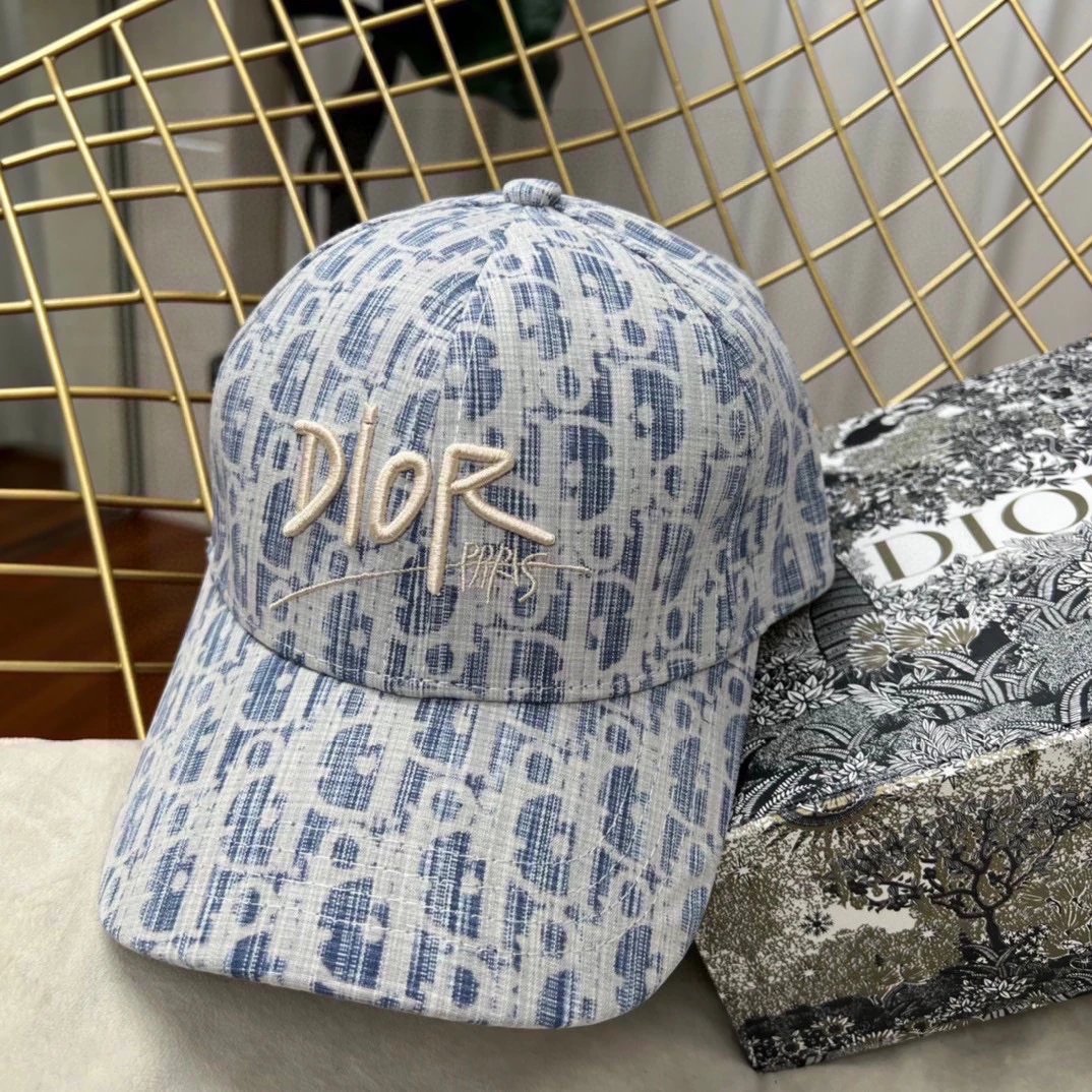 Dior Hat Full Letter Print Jacquard logo Baseball Cap Sun Protection Visor Cap Large Head Circumference Versatile Sports Hat Slimming Face Curved Brim Unisex Couple Style