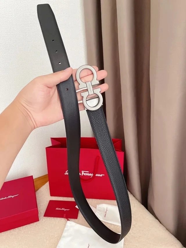 Ferragamo Belt Top version 【First Layer Cowhide Counter Version】Ferragamo Men's and Women's Belt Width3.5cm Quality Counter Full Set of Packaging Tape Chips nfc Anti-Counterfeiting Counter Pure Brass Buckle Original Electroplating Italian Original Leather