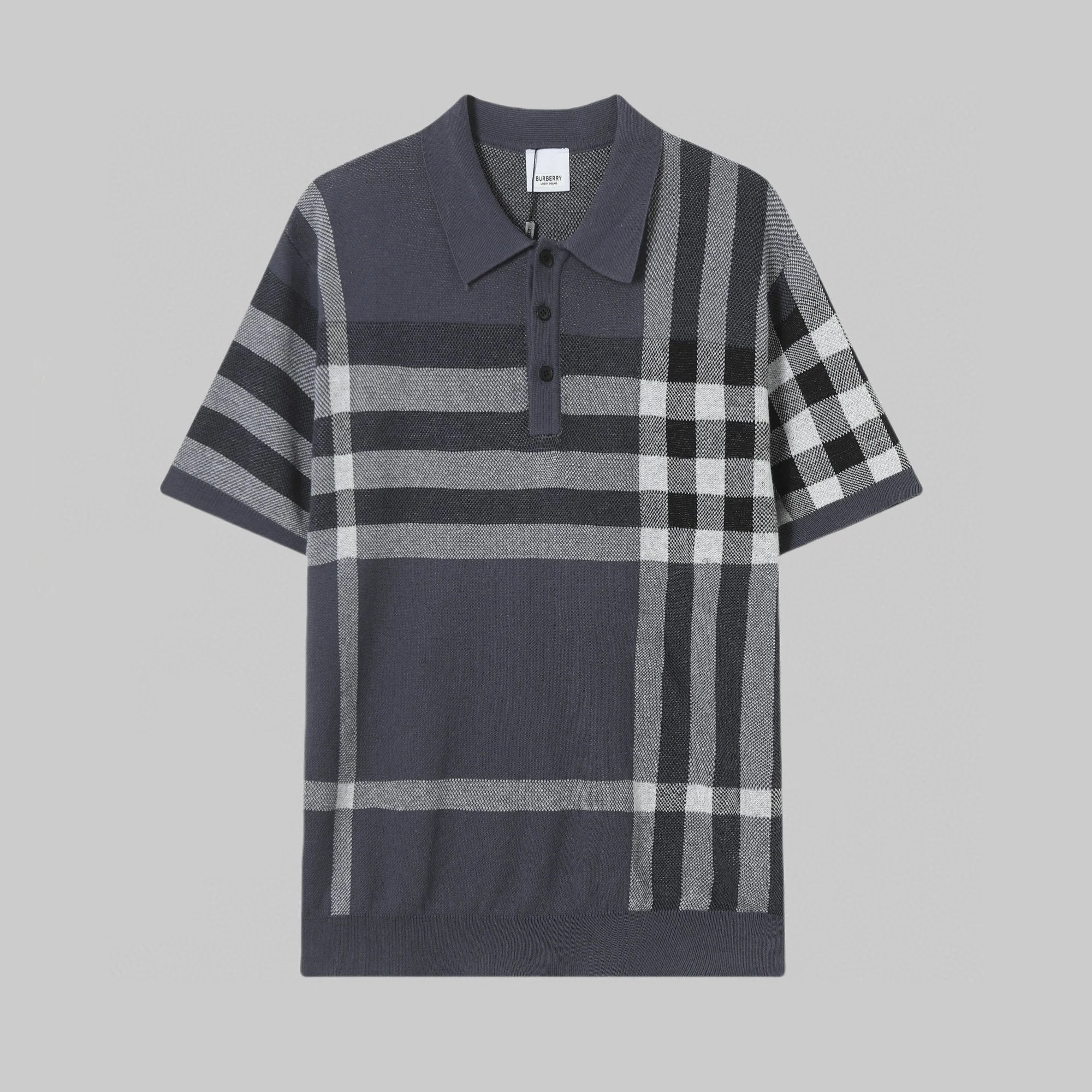 Burberry T-shirt Plaid logo Knitting POLO Short Sleeve Turn-down Collar Shirt Unisex Summer Loose Fit T Business Commuter Short Sleeve Shirt Plus Size T-Shirt