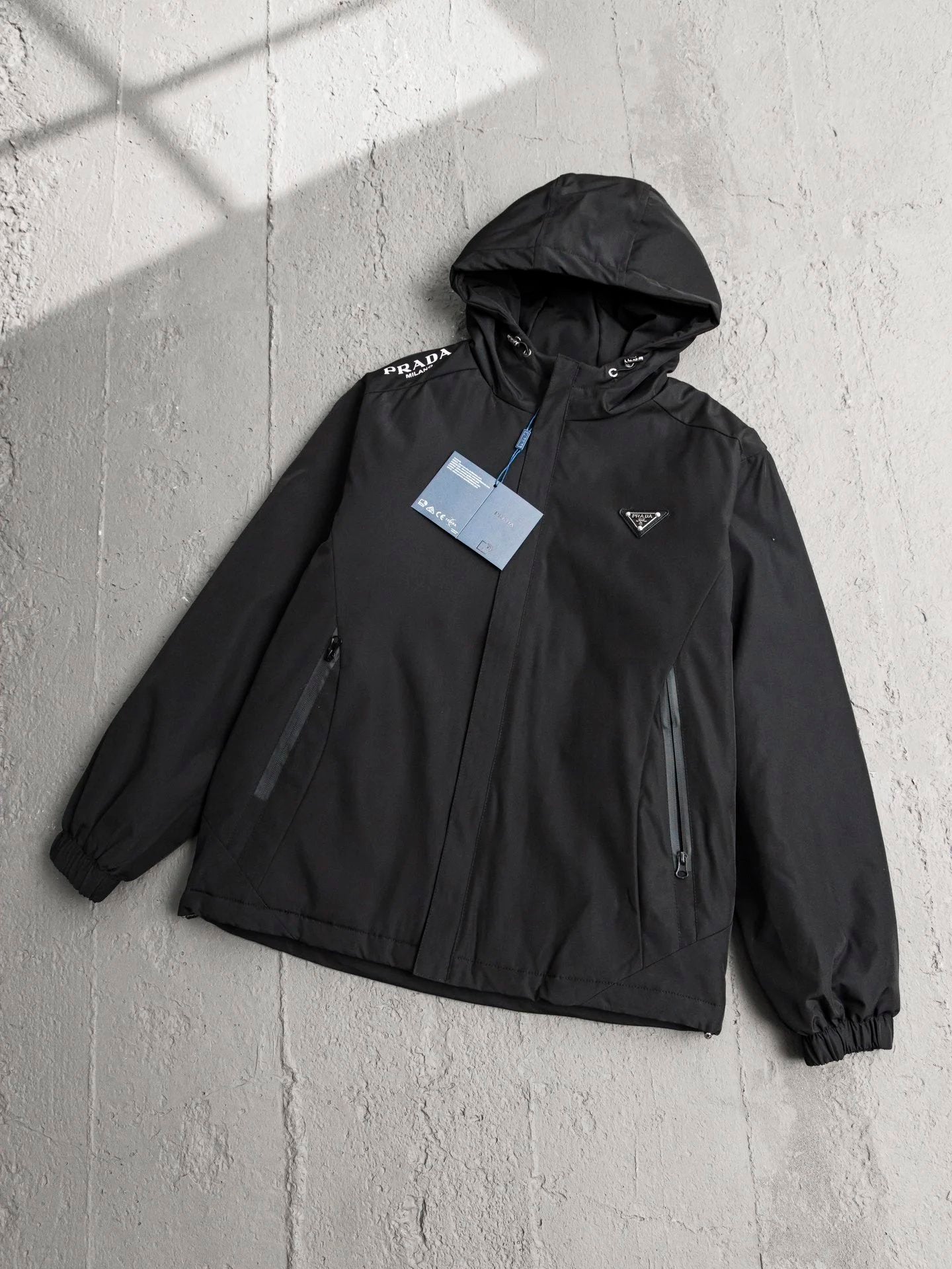 PRADA Jackets Chest Triangle Badge Shoulder Print Zipper Hooded Padded Jacket Casual Loose Versatile Jacket Cardigan Cotton Coat Unisex Hoodie os Version24ss Autumn and Winter New Products