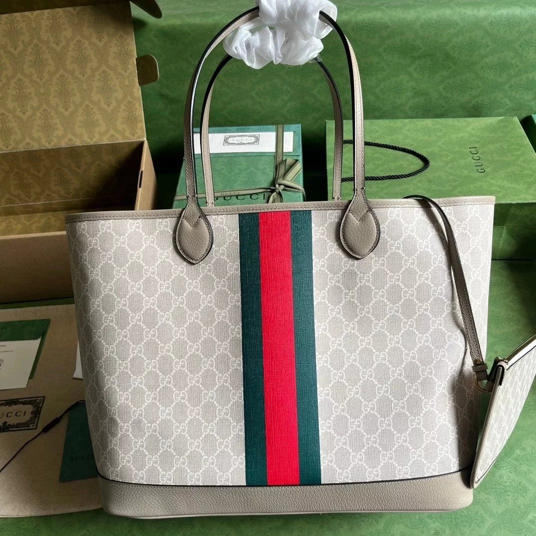 Gucci Women's Bag Top version 【**Original Factory】2023New Ophidia Series Double G Tote Bag Shopping Bag Large Small Size Vegetable Basket Bag Mummy Bag Mother and Child Bag Casual Backpack Handbag Women's Bag726762、726755