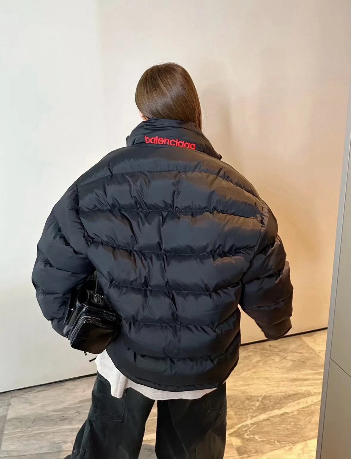 Balenciaga Down Jacket FW24Logo Letter Print High Collar Zipper Loose Fit Cocoon Style Reversible Wide Turtle Back Down Jacket Unisex Coat