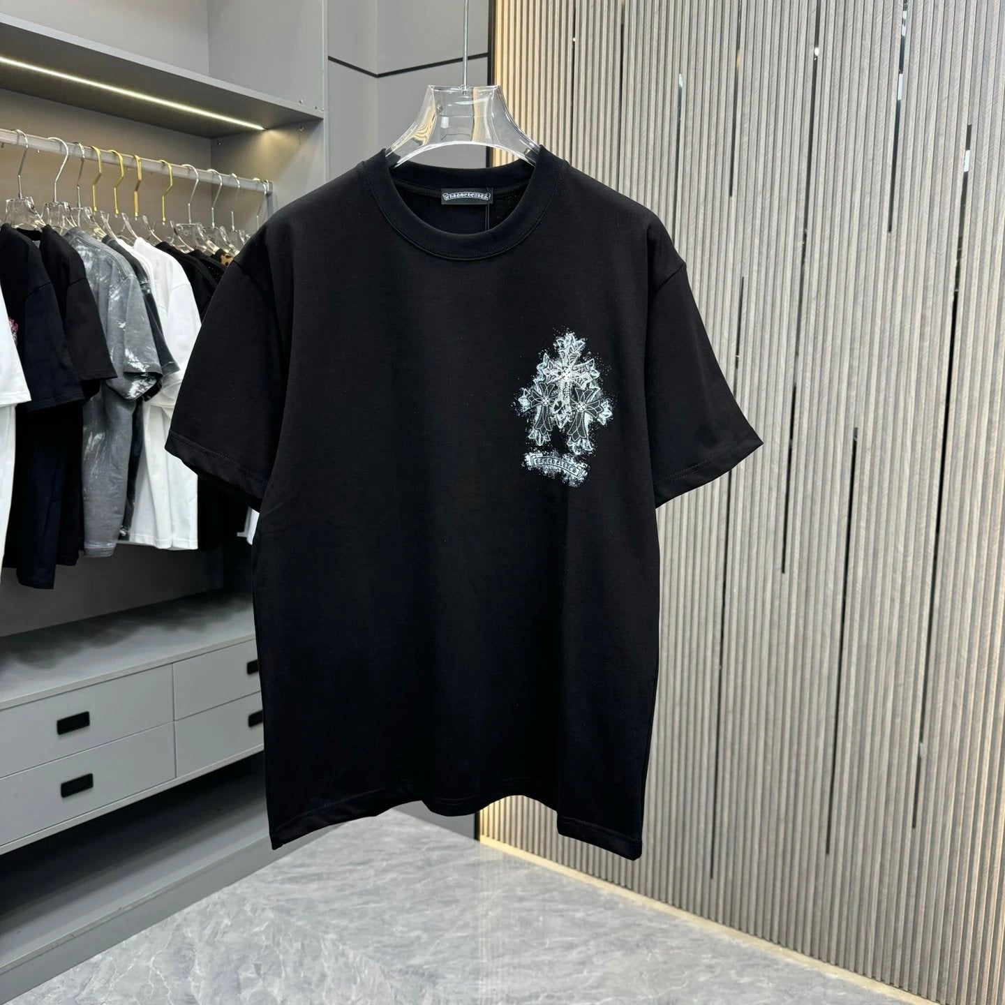 Chrome Hearts T-shirt Back Embroidery Patch Embroidery Craft logo round Neck Short Sleeve25ss New Pure Cotton Unisex Style T T-shirt OS Loose Fit Base Shirt Half Sleeve T-Shirt Top Half Sleeve