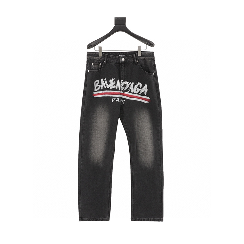 Balenciaga Jeans Graffiti Cola Printed Washed Jeans for Men and Women