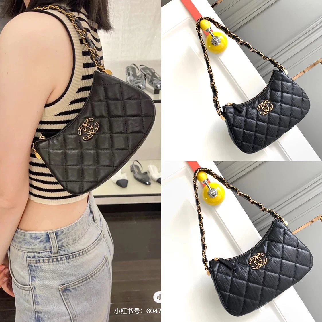 Chanel Women's Bag Top version 【Surrogate Shopping Edition】23K New hobo Underarm Bag Women's Bag19bag Series Underarm Bag Vintage Crumpled Cowhide Leather Single-Shoulder Bag19hobo Underarm Bag New Bags AP3647AS4422