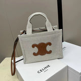 Celine women's bag Top version 【Super Original Leather】New Product cabas Summer Canvas Fabric Beach Bag Towel Series Tote Bag Denim Denim Small Size Tote Bag Large Shopping Bag Mummy Bag Brown Embossed Arc De Triomphe logo New tote Bag199162196762