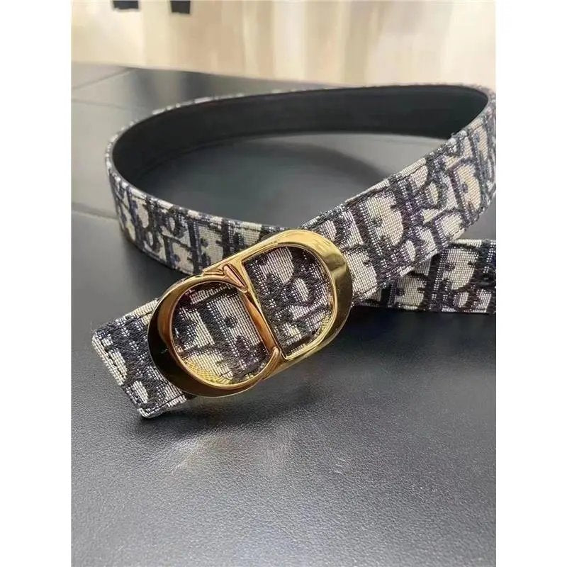 Dior Belt Montian Printed Gold Buckle Double-Sided Belt3.5CM Casual belt