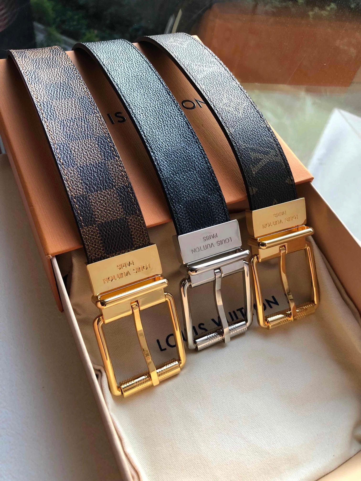 Louis Vuitton LV Belt Top version 【Counter Quality】The Most New Belt3.5cm Men's Belt Metal Buckle Men's Leather Belt with Classic Presbyopic Checkered Belt with Genuine Goods Packaging No Problem in and out of the Counter Versatile Casual Fashion Formal W