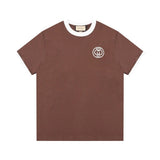 Gucci T-shirt Color Matching logo Letter Embroidered Crew Neck Short Sleeve25ss New Pure Cotton Unisex Style T T-shirt OS Loose Fit Base Shirt Top Half Sleeve T-Shirt