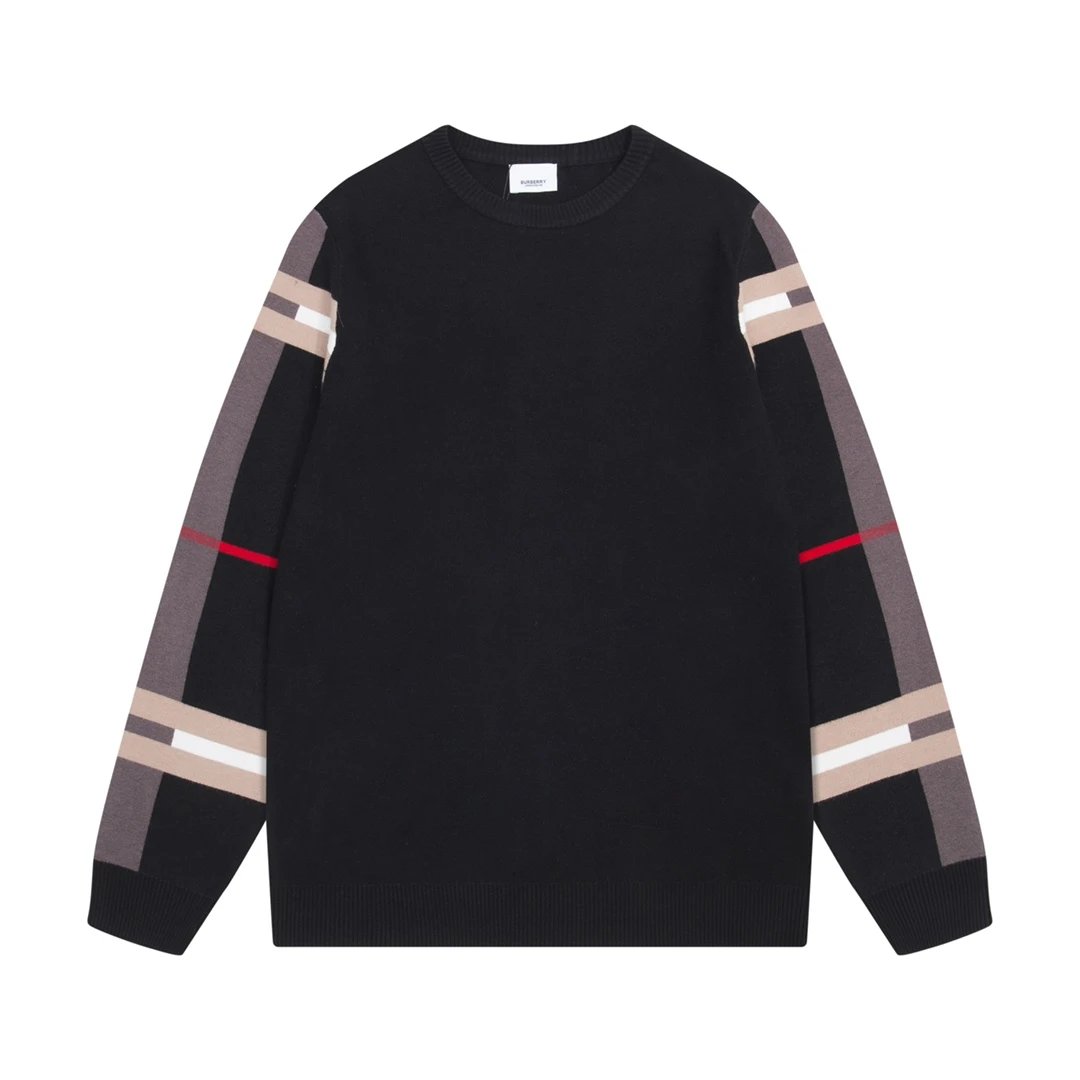 Burberry Sweater Sleeve Color Block Plaid Classic Color Block Crew Neck Sweater Long Sleeve Thickened Lazy Style Unisex Loose Knit Top Coat Versatile Casual Wear