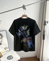 Chrome Hearts T-shirt Heavy Ink Splash Graffiti Print Crew Neck Short Sleeve Pure Cotton Unisex T T-shirt OS Loose Fit T-Shirt Casual Simple Base Shirt