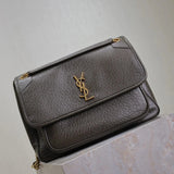 YSL Women's Bag Top version 【The Highest Quality Version of the Original Factory】Yang Shulin Niki-32cm Elephant Pattern Sheepskin Men's Messenger Bag Shoulder Bag Men's and Women's Same Casual Commuter Bag Women's niki Large Size32cm Grain Sheepskin niki