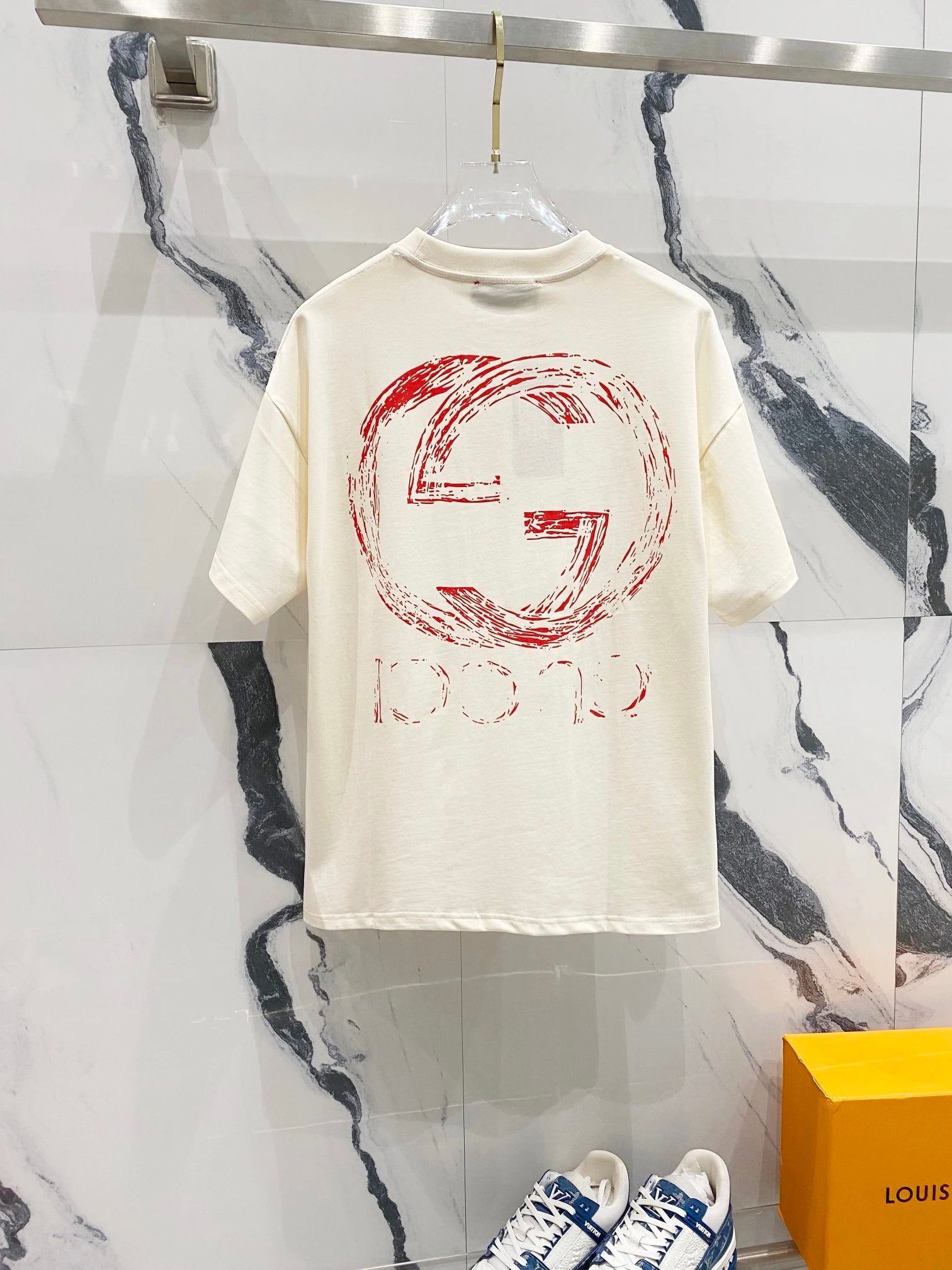 Gucci T-shirt Classic Pair G Large Letters LOGO Graffiti Print Crew Neck Short Sleeve Pure Cotton T Unisex T-Shirt OS Loose Fit Base Shirt Summer Casual Simple T-Shirt