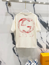 Gucci T-shirt Classic Pair G Large Letters LOGO Graffiti Print Crew Neck Short Sleeve Pure Cotton T Unisex T-Shirt OS Loose Fit Base Shirt Summer Casual Simple T-Shirt