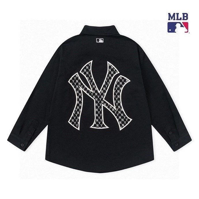 MLB Shirt Top Version Presbyopic Embroidery Men's and Women's Same Casual Shirt Long Sleeve