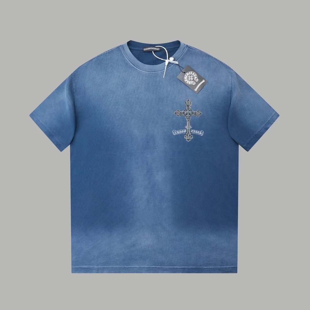 Chrome Hearts T-shirt Horseshoe Rhinestone Pattern Round Neck Short Sleeve25ss New Pure Cotton Unisex Style T T-shirt OS Loose Fit Base Shirt Half Sleeve T-Shirt Top Half Sleeve