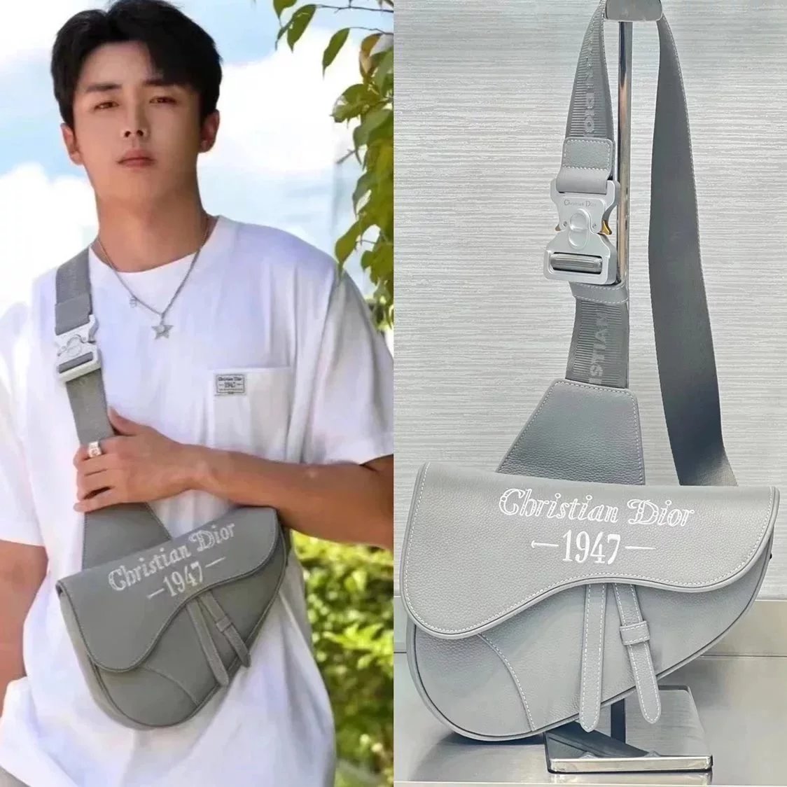 Dior Men's Bag Top version 【Original Leather Surrogate Shopping Edition】New Men's1947Saddle Bag This Saddle Bag New Interpretation Classic Look，Crafted with Soot Particle-Sided Cow Leather，Decorated with Embroidery“Christian1947”Flag