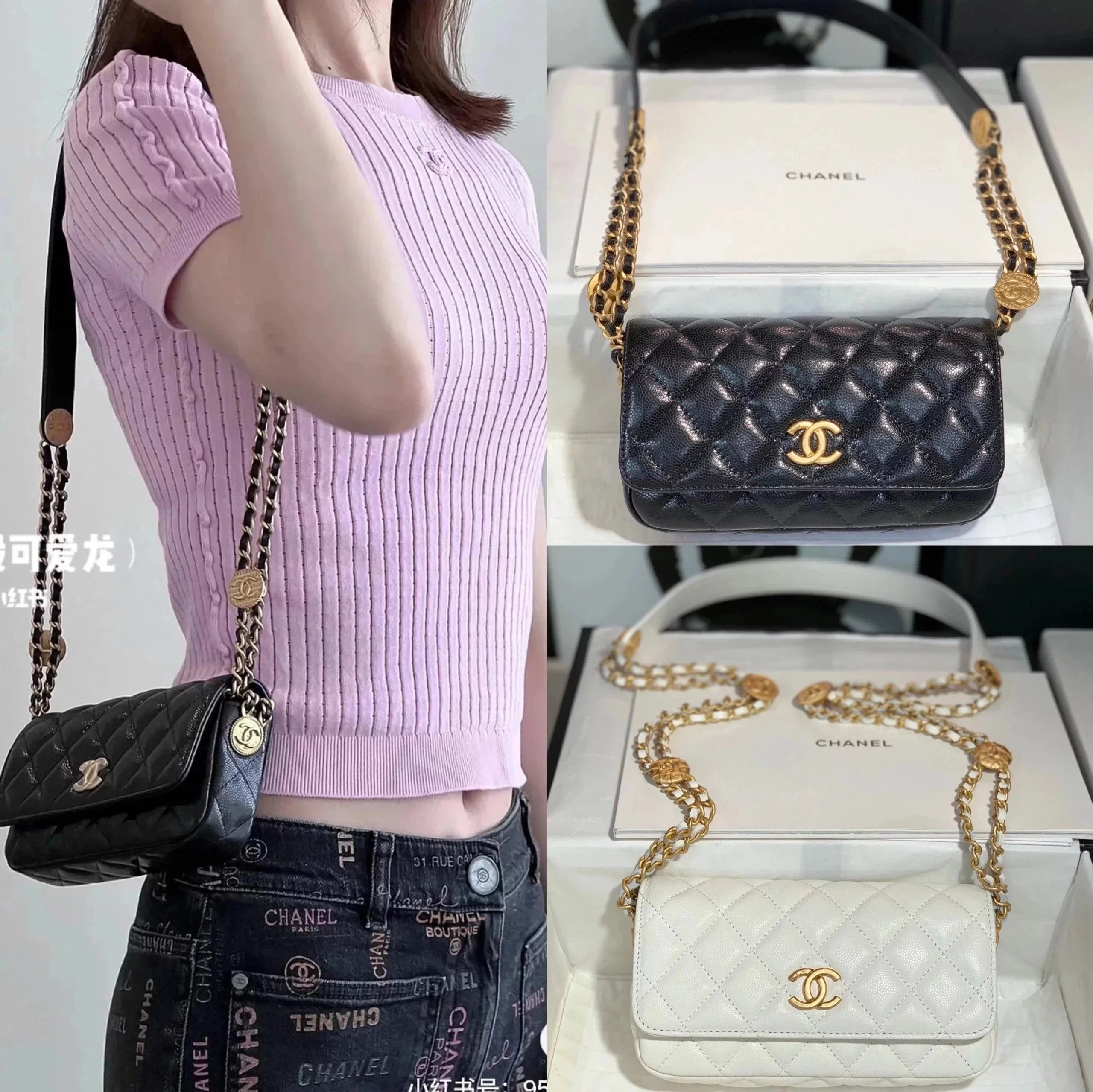 Chanel Women's Bag Top version CC-2022New Bags Popular Women's Gold Coin Baguette Bag Flap Bag Flap Bag Mobile Phone Bag Chain Bag Shoulder Messenger Handbag Celebrity Same Style Bag Women's Bag