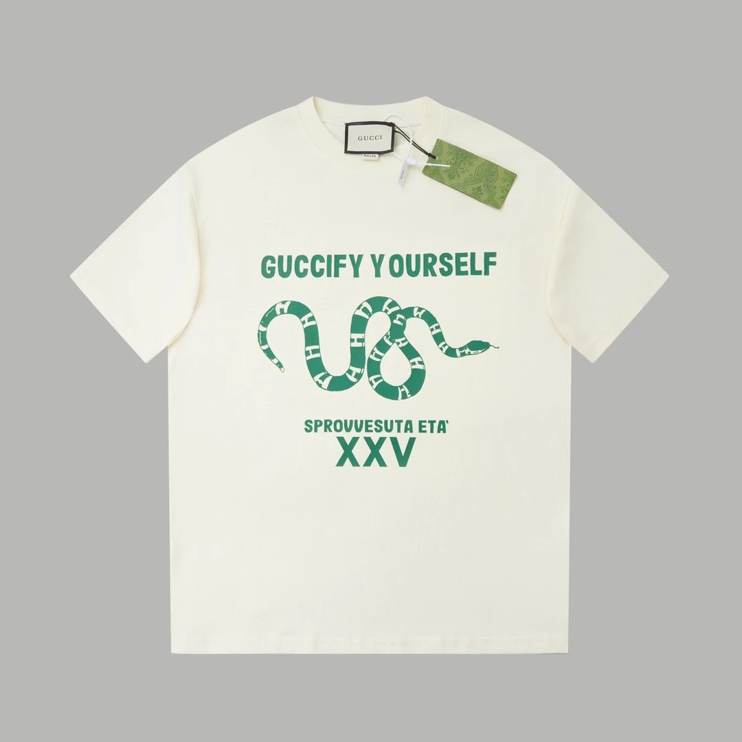 Gucci T-shirt Year of the Snake Limited Edition Classic Coiled Snake Pattern Print logo round Neck Short Sleeve25ss New Pure Cotton Unisex Style T Casual T-Shirt Base Layer Shirt OS Loose Fit Short Sleeve Top