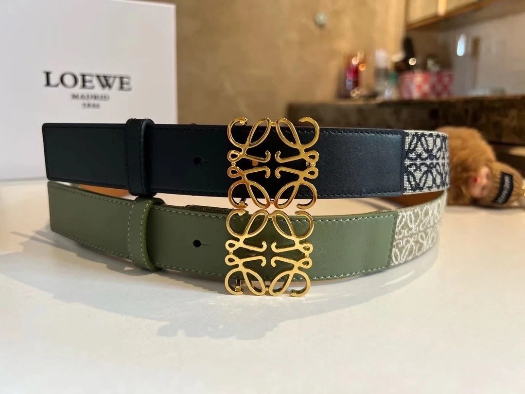 LOEWE Belt Top version 【Original Order】Women's Original New Style White Cream Gentle Belt3.0cm Boutique Letter Buckle Official Network Synchronization New Selected Imported First Layer Calfskin New Versatile Detail Line Ladies Belt Counter New Waist Belt