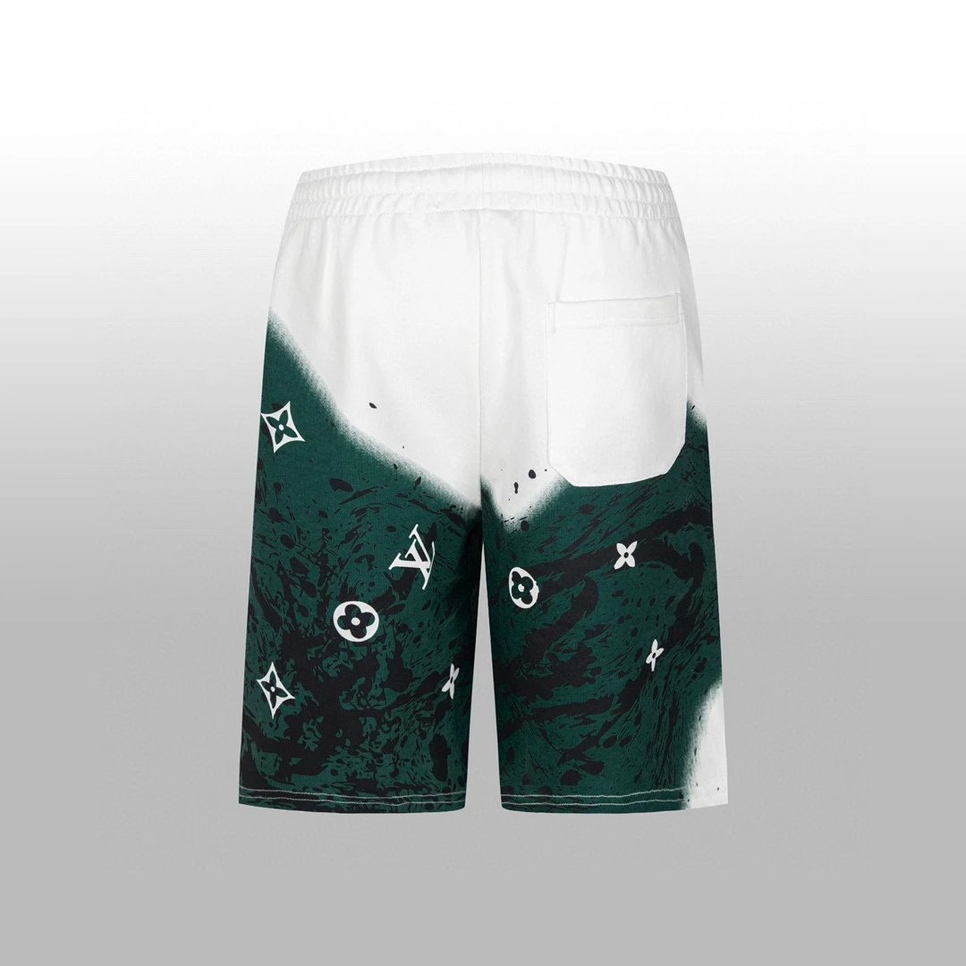 Louis Vuitton LV Shorts 3D 3D Green Messy Spray Painting Old Flower logo Five-point Shorts25ss New Drawstring Casual Summer Pants American Style5Two-in-One Casual Sweatpants for Men and Women, Pure Cotton Joggers