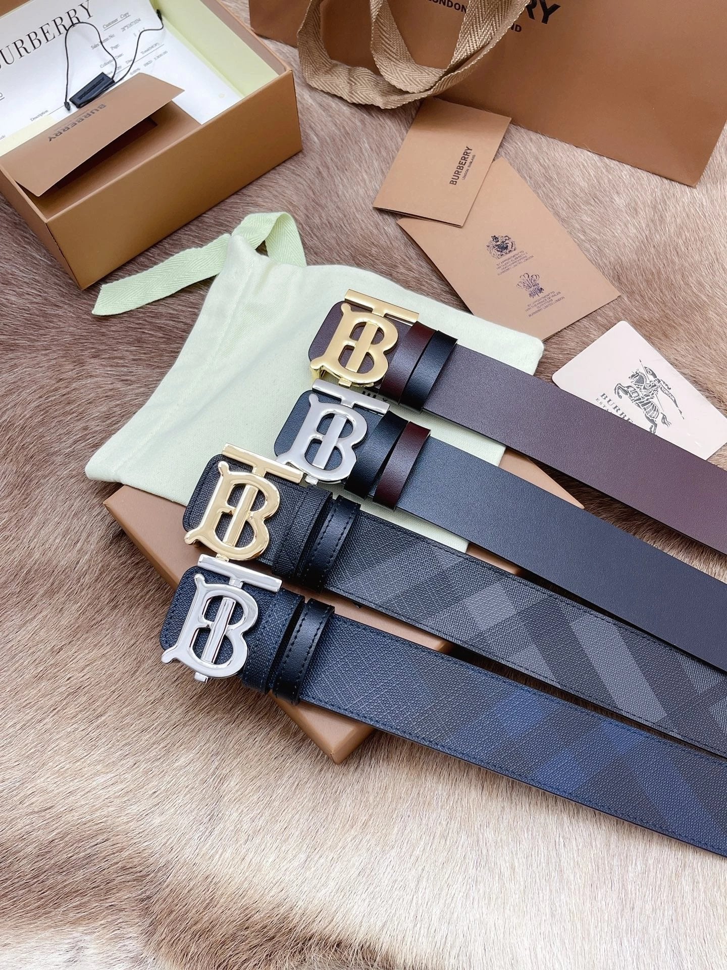Burberry Belt Top version 【Full Package】New Men's Leather Belt Width3.5cm Double-Sided Imported First Layer Calfskin Full Grain Leather Genuine Goods Quality Original Letter Rotating Buckle Counter Full Set Gift Box Packaging B Home Belt