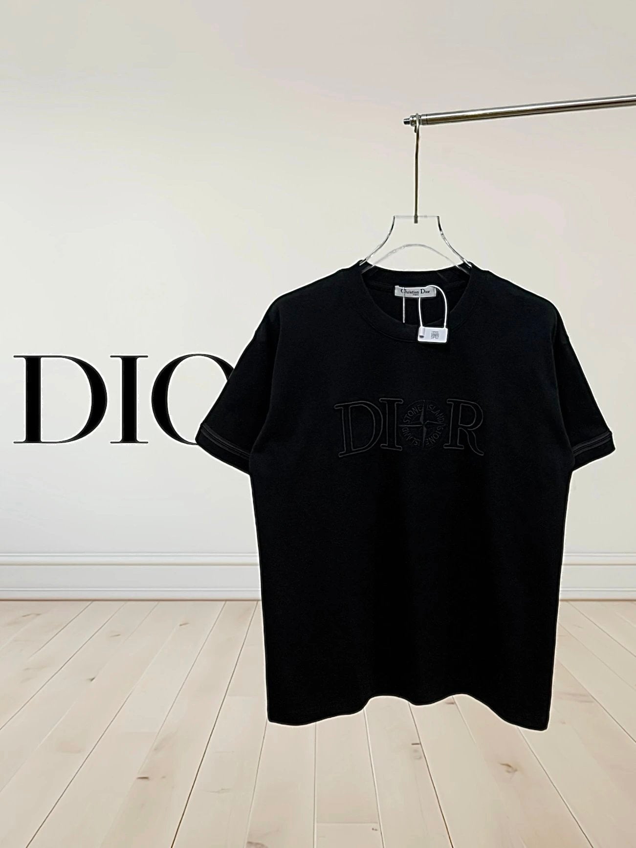 Dior T-shirt Collaboration Embroidered Crew Neck Short Sleeve25ss New Pure Cotton Unisex Style T Casual T-Shirt Base Layer Shirt OS Loose design