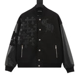 Chrome Hearts Jackets Leather Patch Logo Leather Sleeve Baseball Jacket Solid Color Contrast Short Jacket Towel Embroidery American Style Letters Unisex Street Cotton Padded Thickened Jacket
