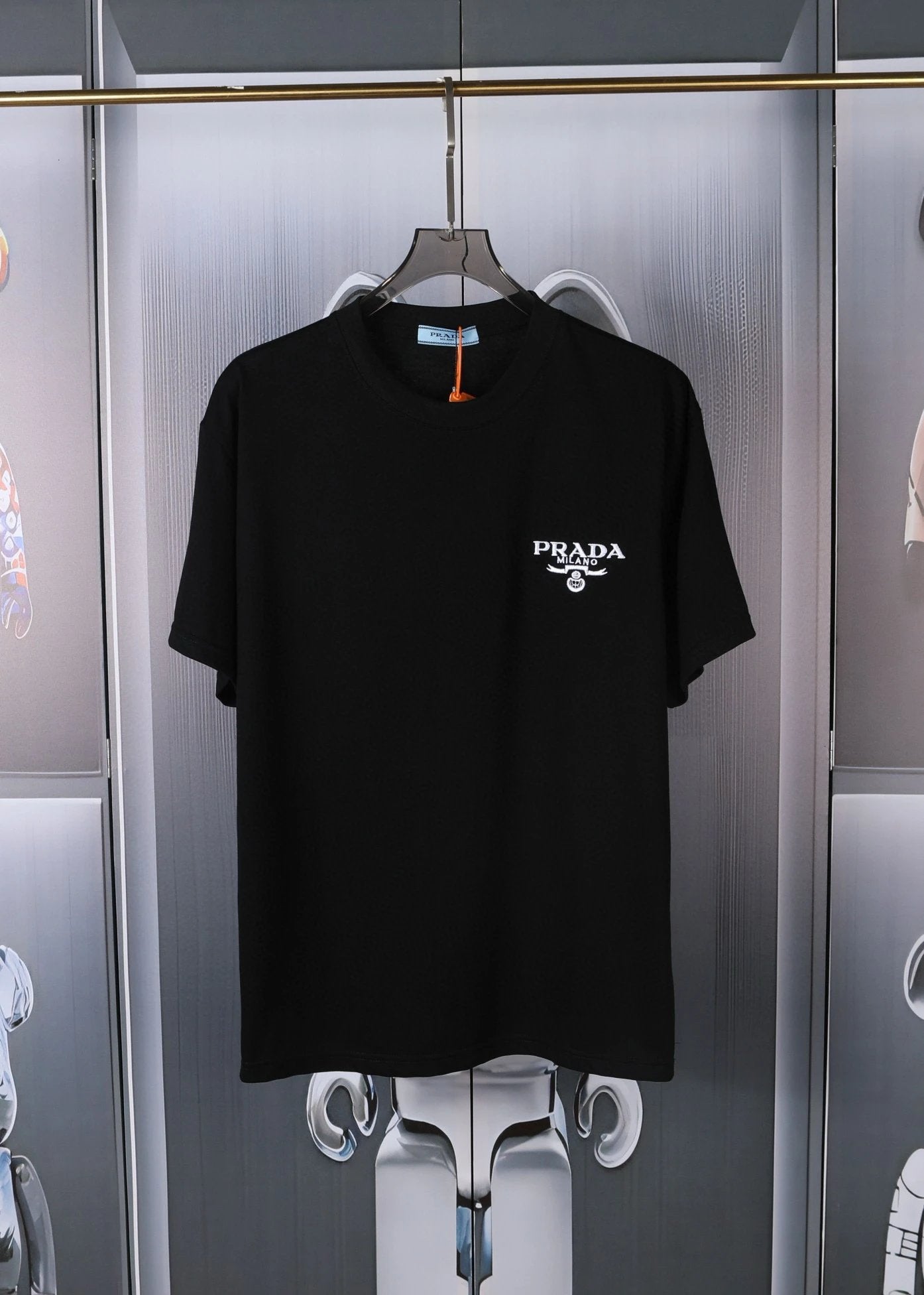 PRADA T-shirt English on the Chest logo round Neck Short Sleeve25ss New Pure Cotton Unisex Style T T-shirt OS Loose Design Bottoming Shirt Half Sleeve Top p Home T-shirt